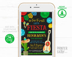 Editable Fiesta Birthday Invitation, Cinco de Mayo, Cactus (INSTANT DOWNLOAD)