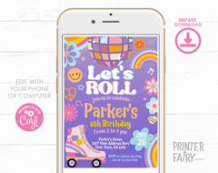 Disco Roller Skate Birthday Invitation, Editable Dance Party (INSTANT DOWNLOAD)