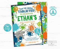 Editable Paintball Birthday Invitation, Instant Download