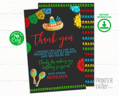 Fiesta Birthday Thank You Card, Editable Mexican Invitation (Digital)