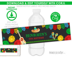 Editable Fiesta Birthday Water Bottle Label (Digital Download)