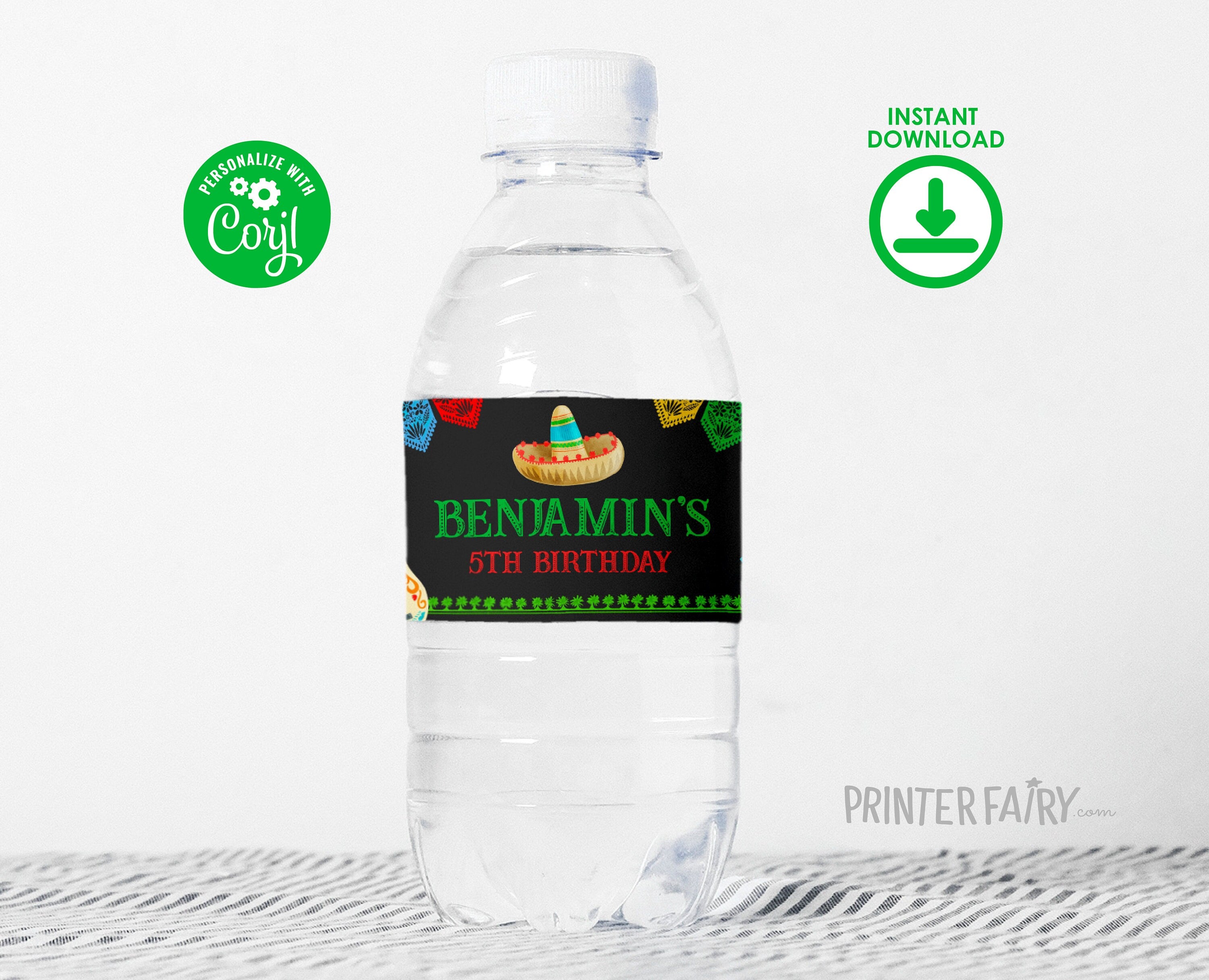 Editable Fiesta Birthday Water Bottle Label (Digital Download)