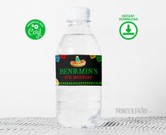 Editable Fiesta Birthday Water Bottle Label (Digital Download)