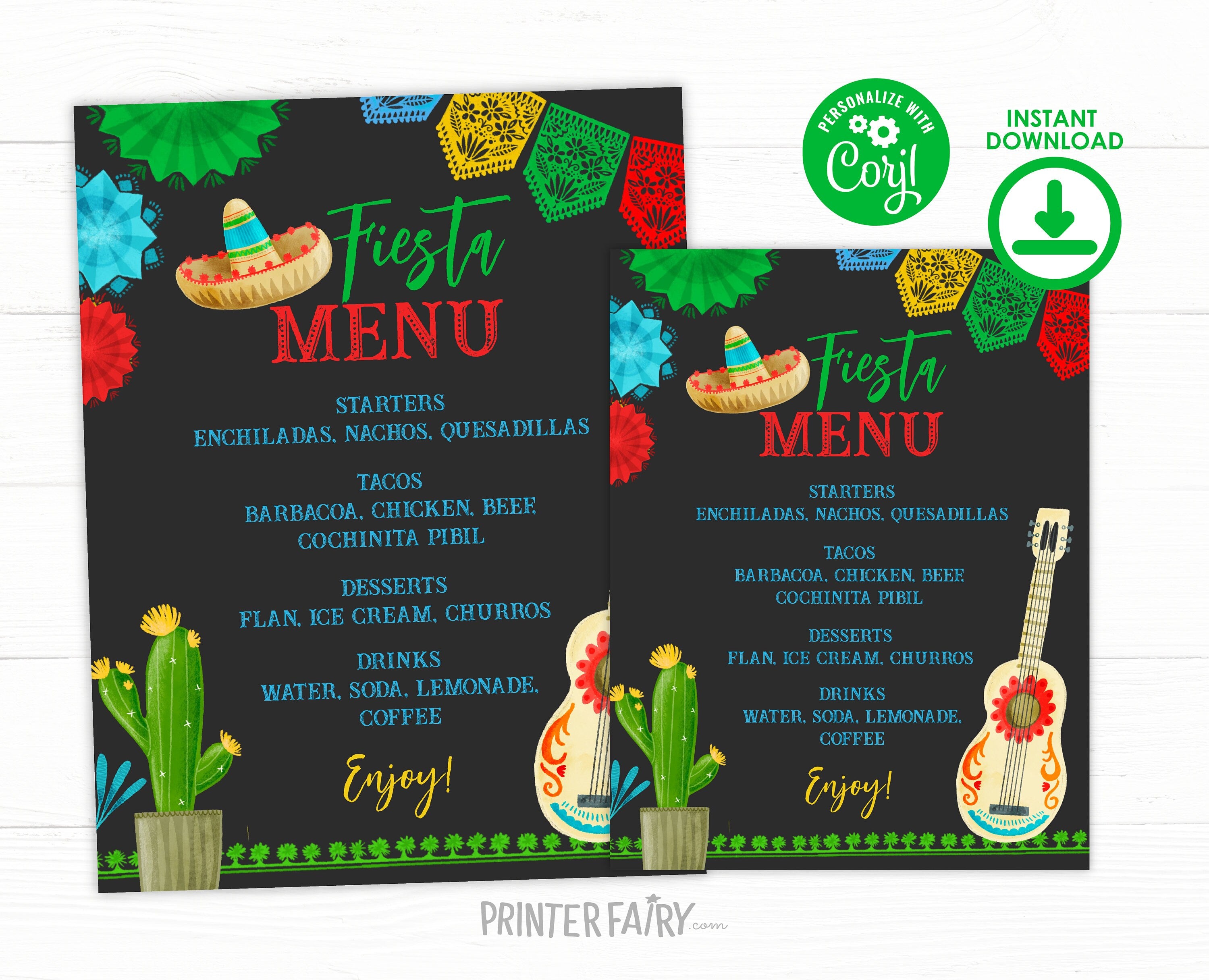 Mexican Fiesta Menu EDITABLE TEMPLATE, Instant Download