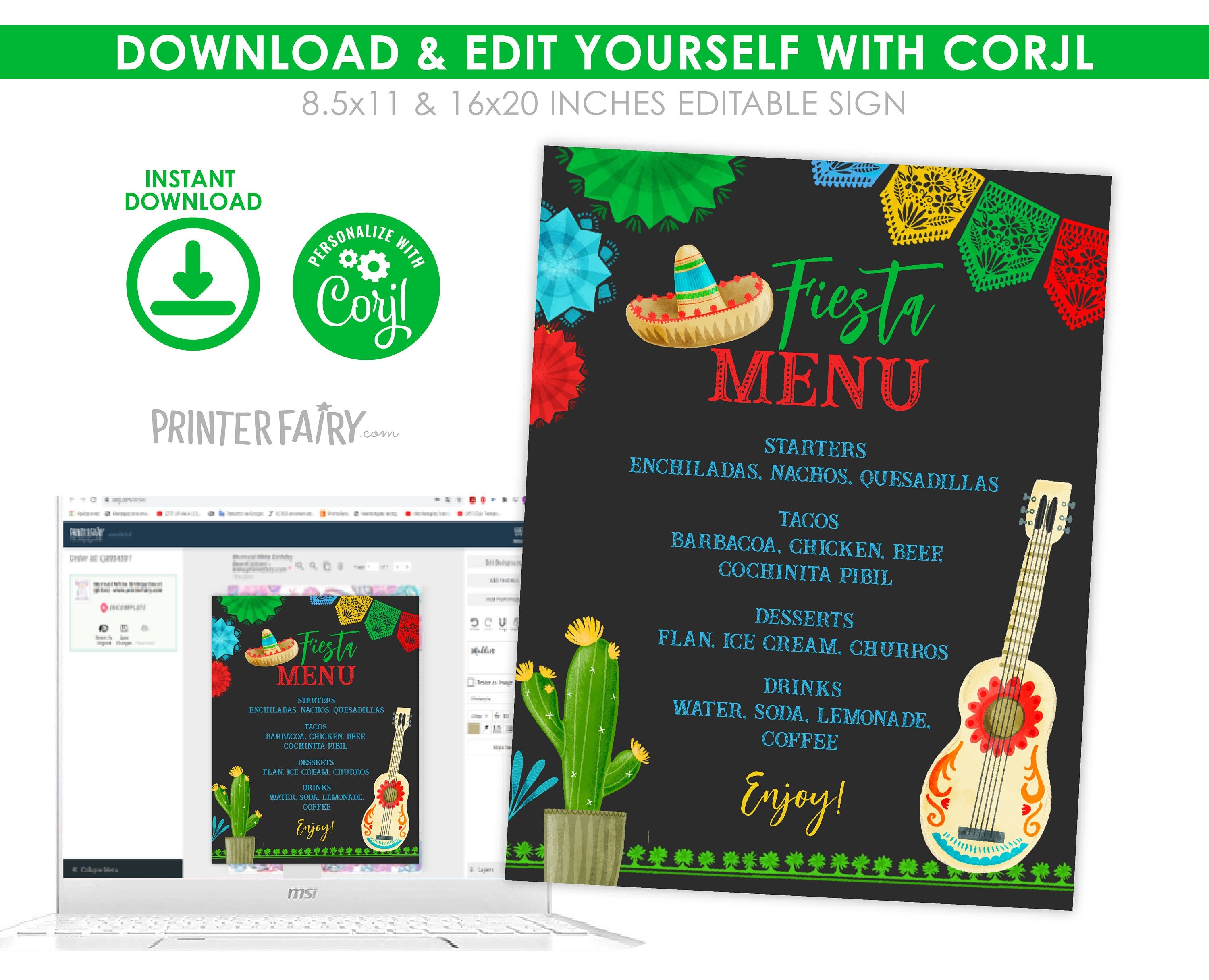 Mexican Fiesta Menu EDITABLE TEMPLATE, Instant Download
