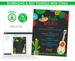 Mexican Fiesta Menu EDITABLE TEMPLATE, Instant Download
