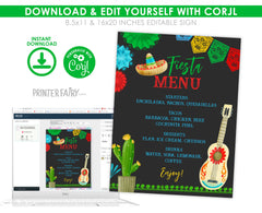 Mexican Fiesta Menu EDITABLE TEMPLATE, Instant Download