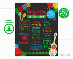 Fiesta First Birthday Milestones Board, Editable Mexican Party Sign (Digital Download)