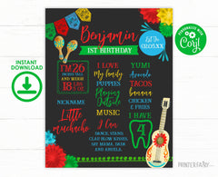 Fiesta First Birthday Milestones Board, Editable Mexican Party Sign (Digital Download)
