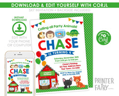 Pet Shop Birthday Invitation, Editable Animal Party (Digital Invitation)