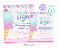 Ice Cream Birthday Editable Sign, 2 sizes included, EDITABLE, Instant Download