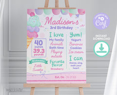 Ice Cream First Birthday Milestones Board, EDITABLE, Instant Download
