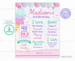Ice Cream First Birthday Milestones Board, EDITABLE, Instant Download