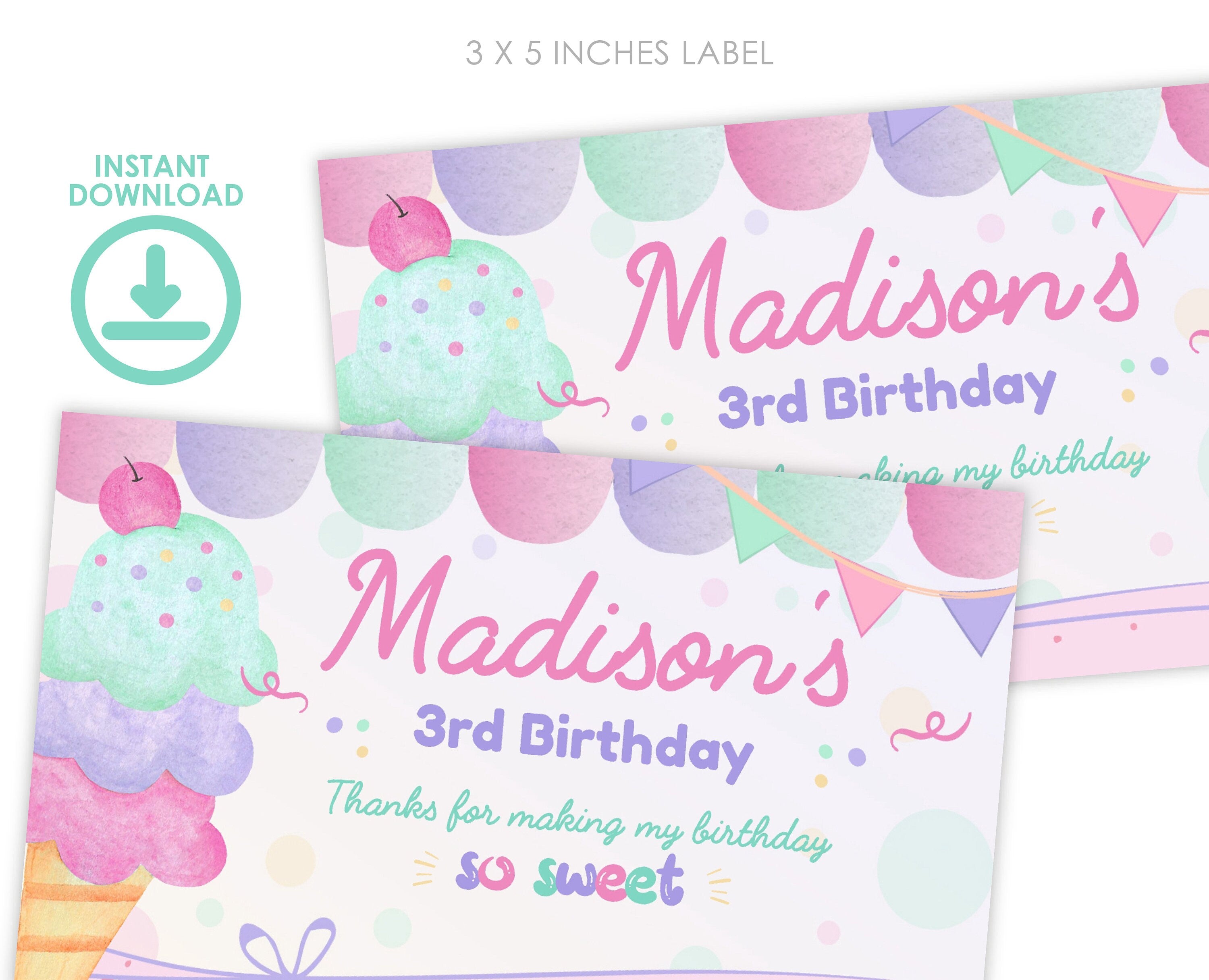 Ice Cream Party  Gable Box Label, EDITABLE, Instant Download, Label for Favor Boxes
