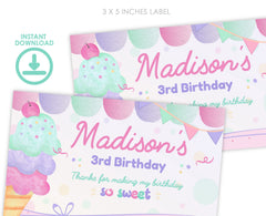 Ice Cream Party  Gable Box Label, EDITABLE, Instant Download, Label for Favor Boxes