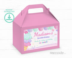 Ice Cream Party  Gable Box Label, EDITABLE, Instant Download, Label for Favor Boxes