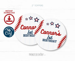 Editable Baseball Party Toppers, Birthday Stickers (Digital)