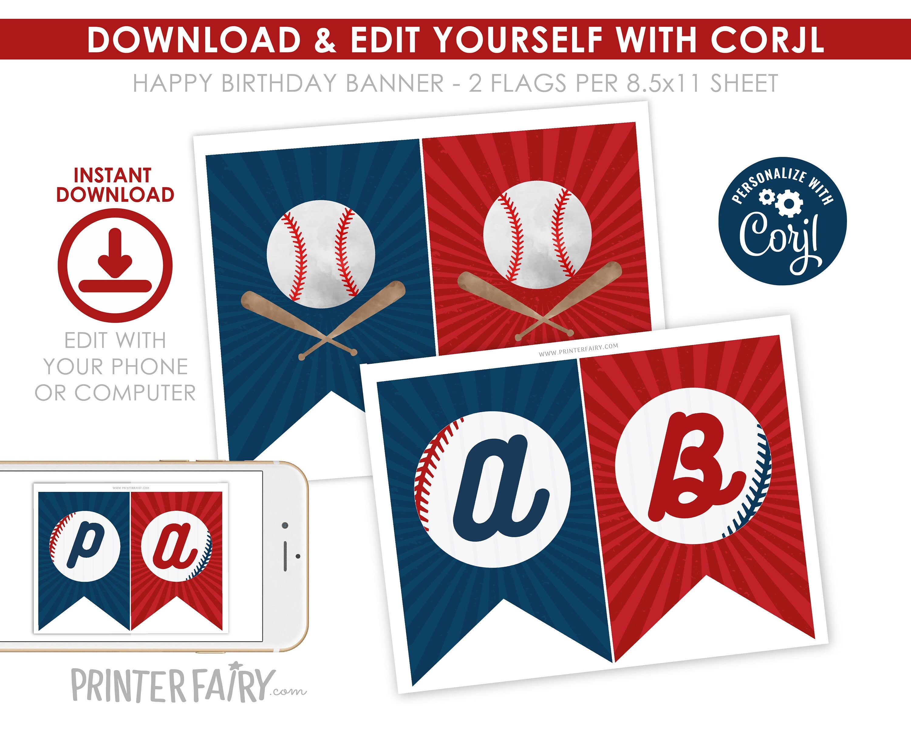 Editable Baseball Birthday Banner, Sports Party Invite (Digital)