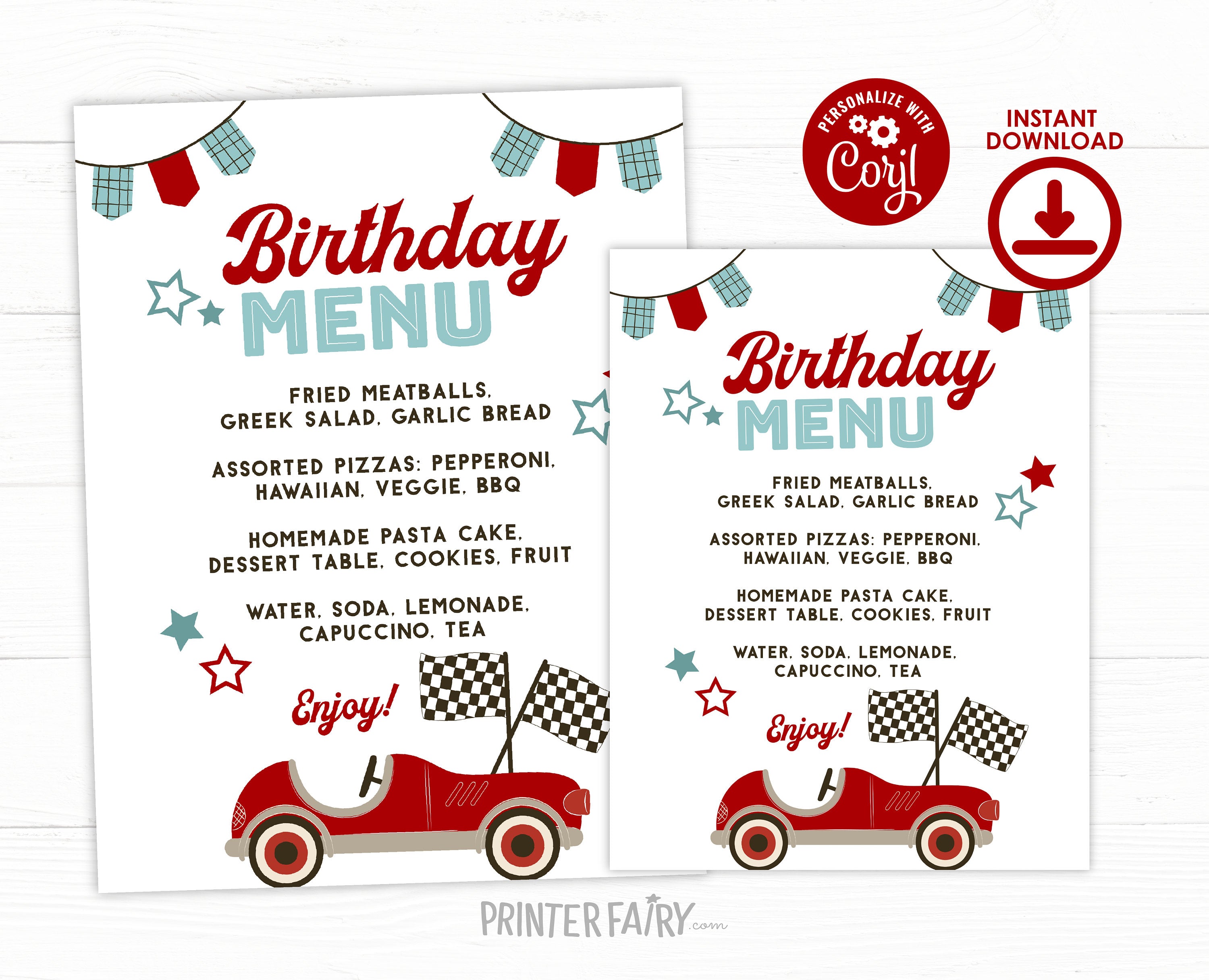 Race Car Birthday Party Menu, EDITABLE dinner sign, Racing Car Party, Racing Party Decorations, Racing Car Birthday Party, Printable Menu