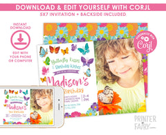 Butterfly Birthday Invitation, Spring Garden Party (EDITABLE, INSTANT DOWNLOAD)