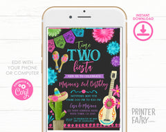 Fiesta Second Birthday Invitation, Editable Time Two Siesta (Digital)