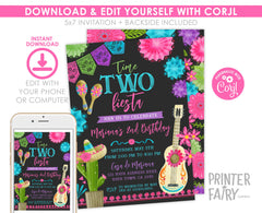 Fiesta Second Birthday Invitation, Editable Time Two Siesta (Digital)