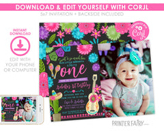 Fiesta First Birthday Invitation with Photo, Editable Cinco de Mayo (Digital Item)
