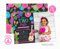 Fiesta Second Birthday Invitation with Photo, Editable Mexican Theme (Digital Download)