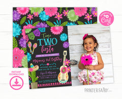 Fiesta Second Birthday Invitation with Photo, Editable Mexican Theme (Digital Download)