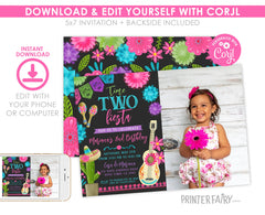 Fiesta Second Birthday Invitation with Photo, Editable Mexican Theme (Digital Download)