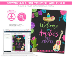 Fiesta Birthday Welcome Sign, Editable Mexican Decor (Digital Item)