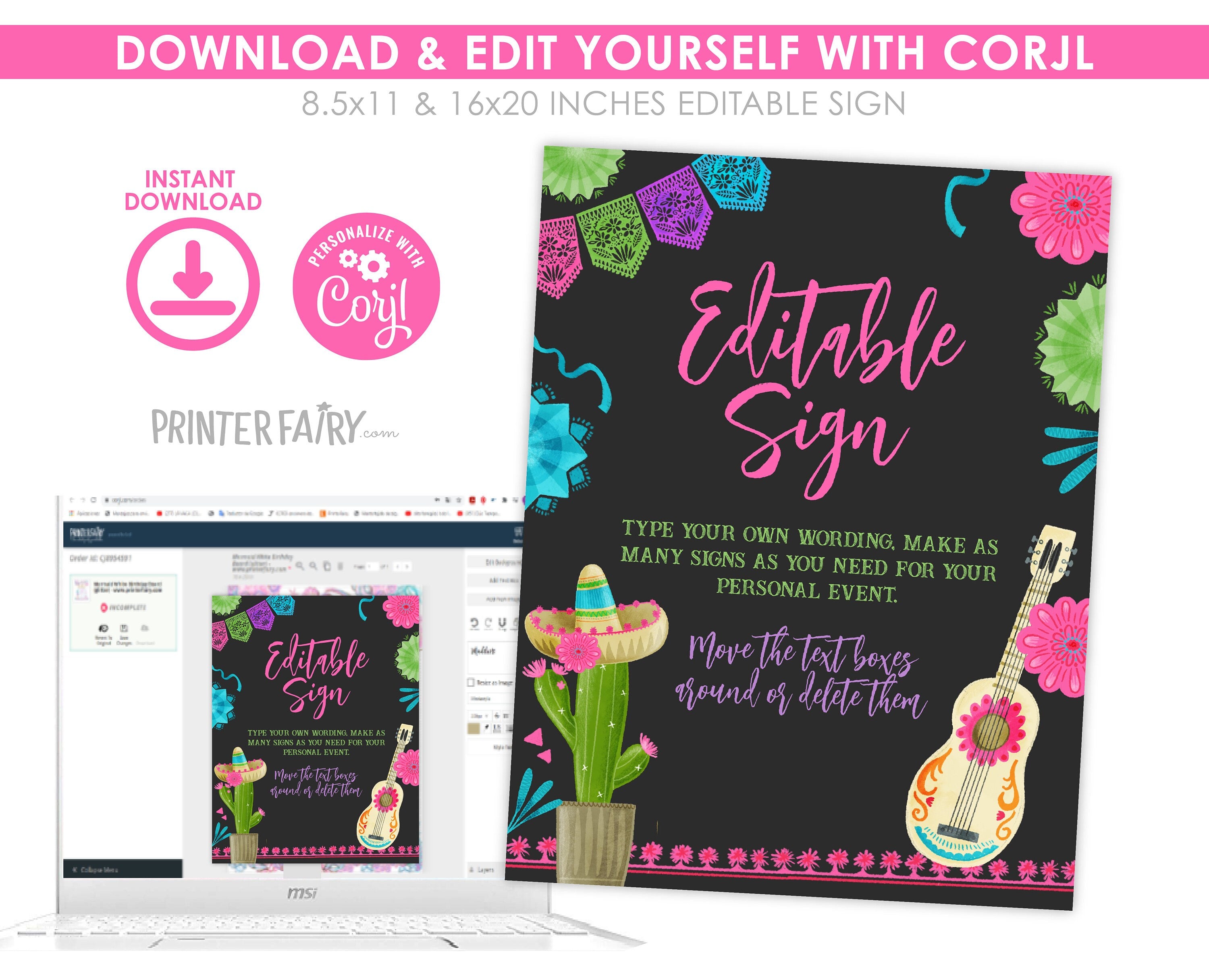 Fiesta Birthday Party Sign, Editable Mexican Decor (Digital Item)
