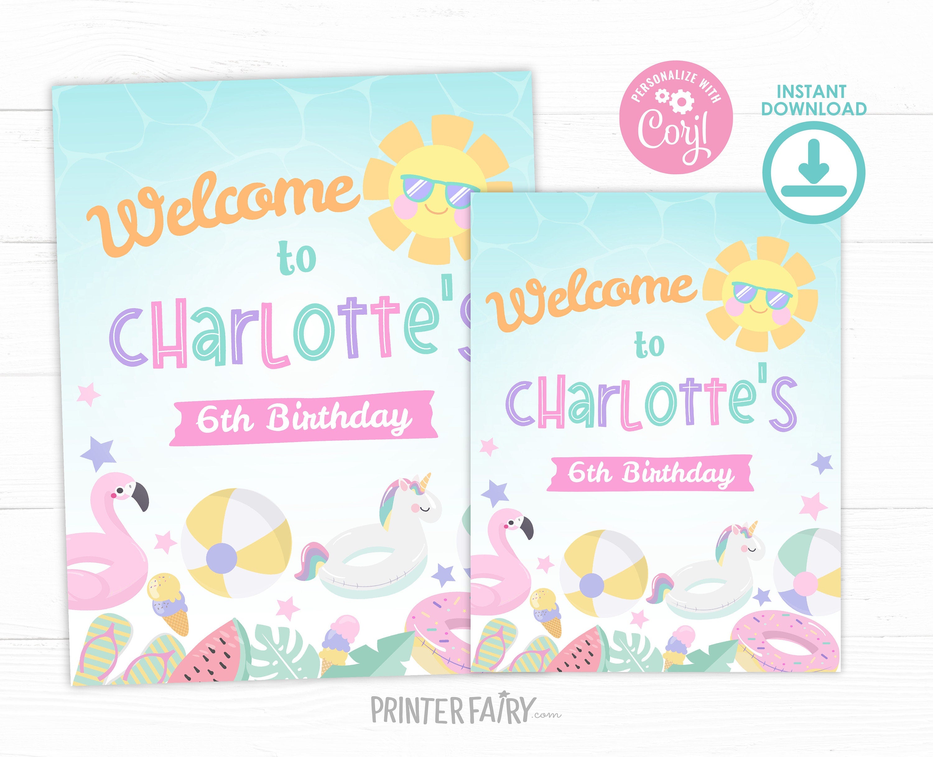 Pool Party Welcome Sign EDITABLE Template Summer Party Printables, INSTANT DOWNLOAD