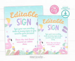 Pool Party Editable Sign, Flamingo Theme (Digital Download)