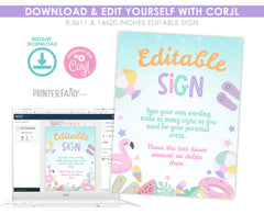 Pool Party Editable Sign, Flamingo Theme (Digital Download)