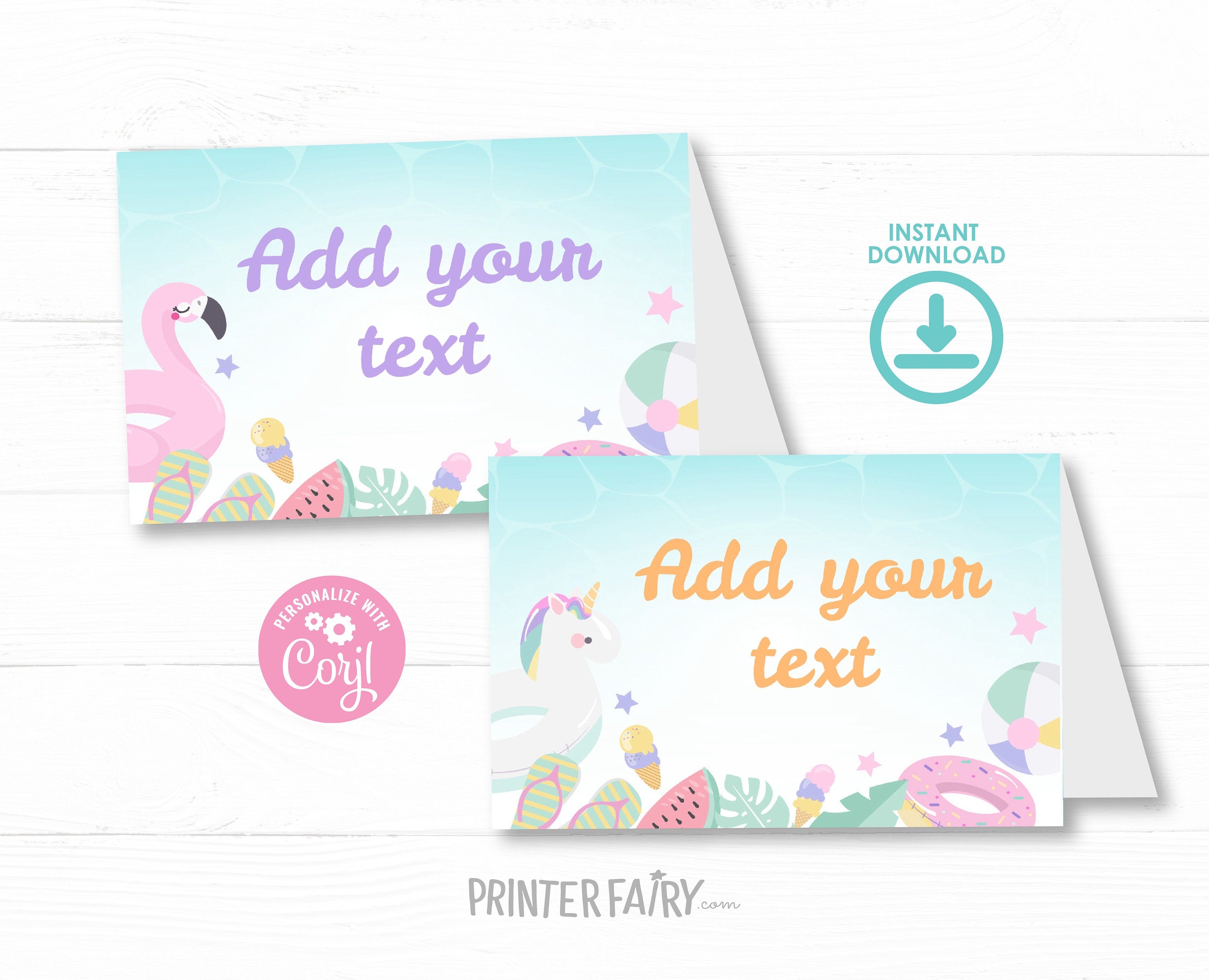 Pool Birthday Party Food Tents EDITABLE Template, Instant Download