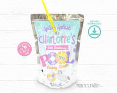 Editable Pool Party Drink Pouch Label, Summer Birthday Bash (Digital Download)