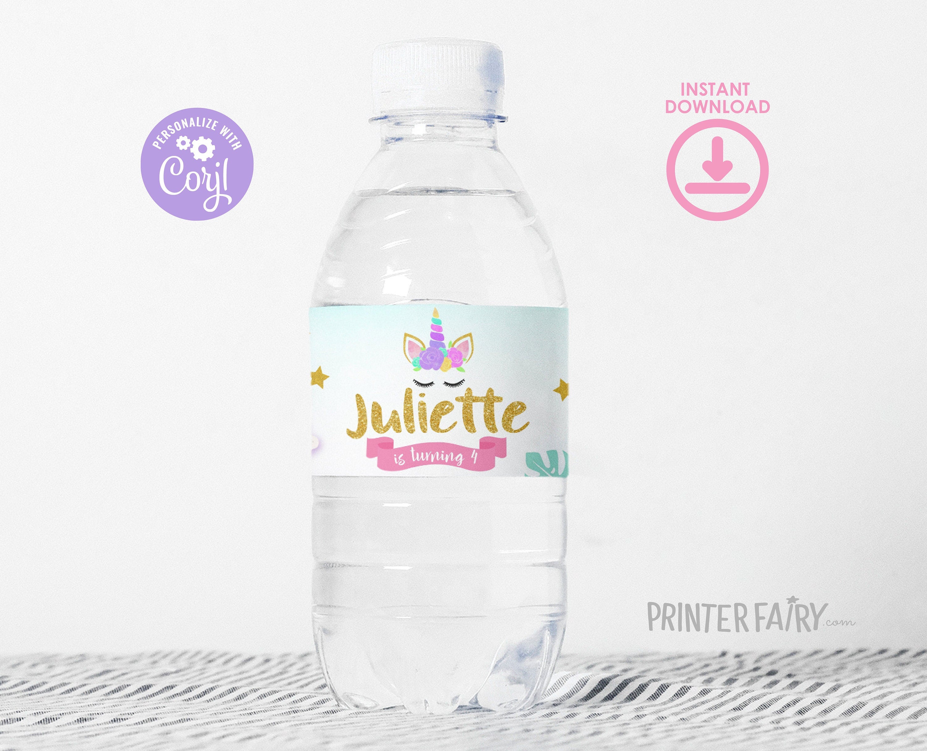 Unicorn Pool Birthday Party Water Bottle Label, EDITABLE TEMPLATE, Instant Download