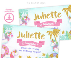Unicorn Pool Party Gable Box Label, EDITABLE Template, INSTANT Download