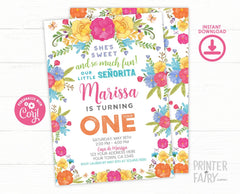 Fiesta 1st Birthday Invitation EDITABLE Template, Cinco de Mayo Invite, INSTANT DOWNLOAD