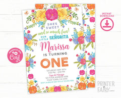Fiesta 1st Birthday Invitation EDITABLE Template, Cinco de Mayo Invite, INSTANT DOWNLOAD