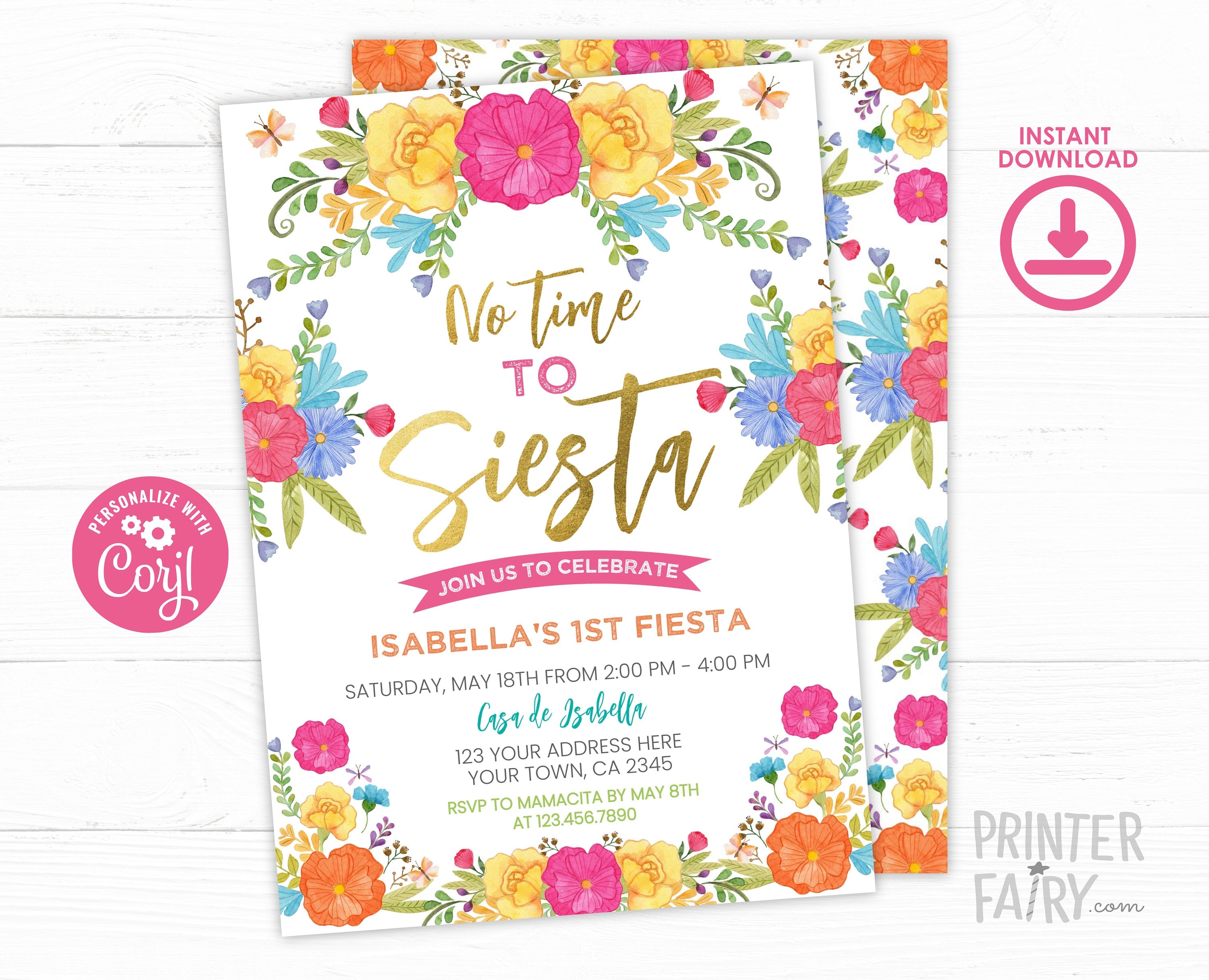 Fiesta Birthday Invitation, Editable Template, Cinco de Mayo Party (Instant Download)