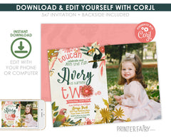 Tropical Birds Birthday Invitation, Luau Party, Photo, Editable (Digital Download)