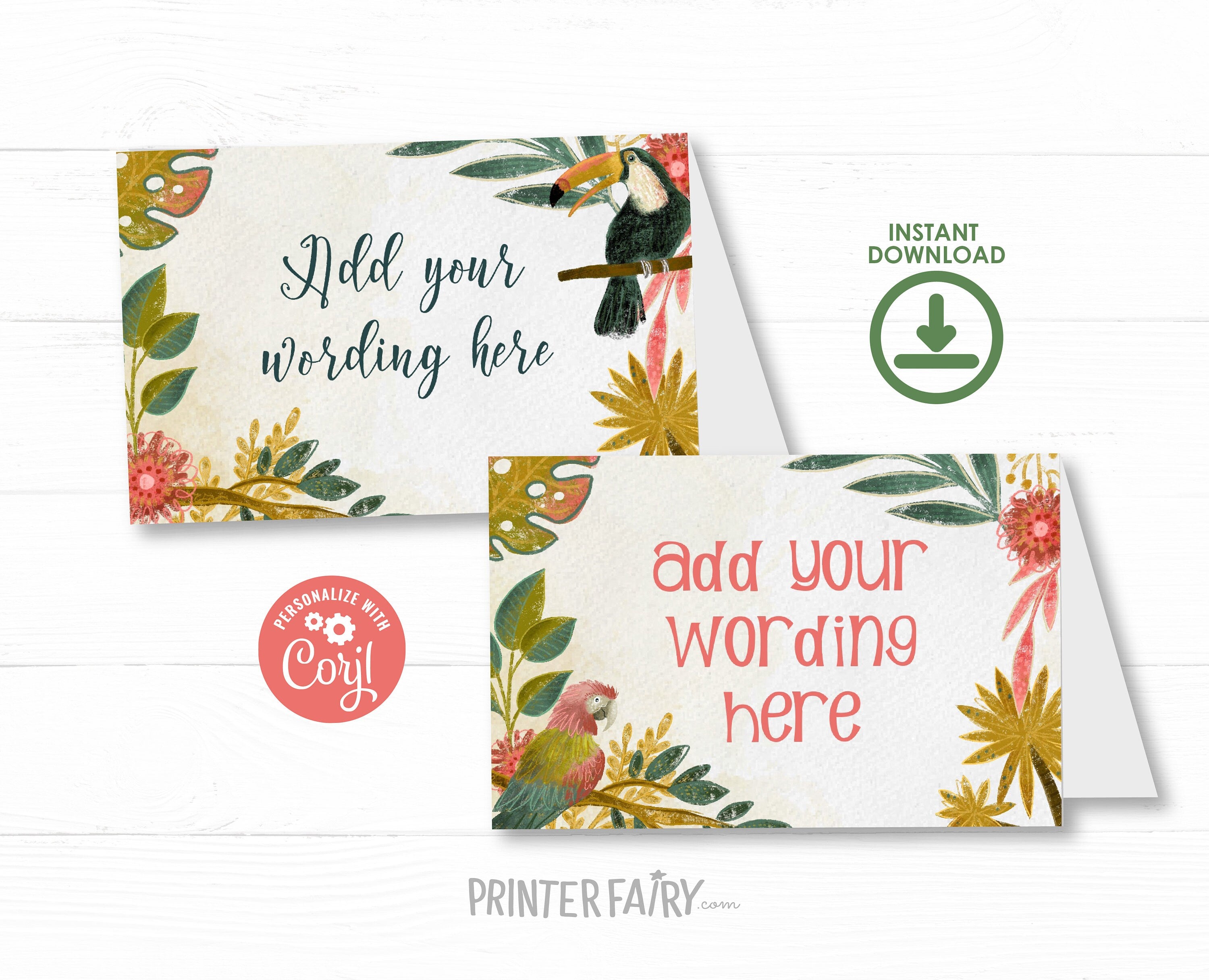 Tropical Birds Birthday Food Tents, Luau Label (INSTANT DOWNLOAD)