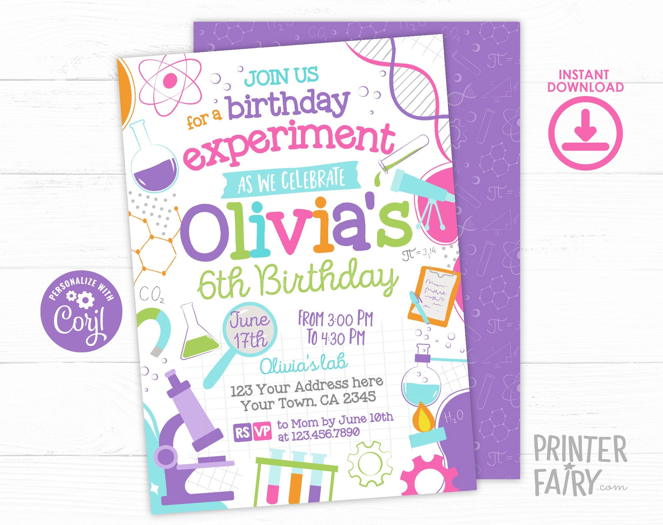 Editable Science Birthday Party Invitation