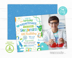 Editable Science Birthday Party Photo Invitation (Digital Item)