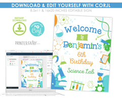 Editable Science Birthday Welcome Sign, Lab Theme (Digital Download)