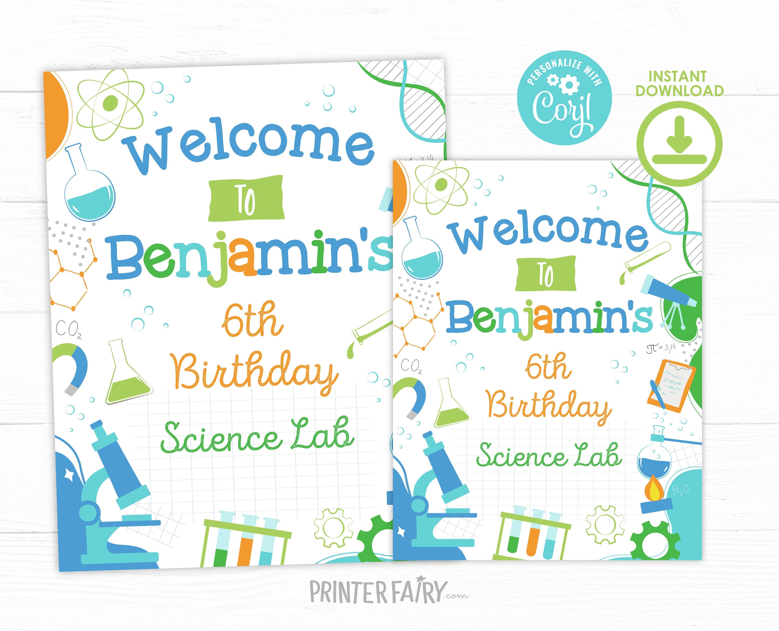 Editable Science Birthday Welcome Sign, Lab Theme (Digital Download)