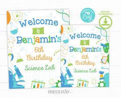 Editable Science Birthday Welcome Sign, Lab Theme (Digital Download)