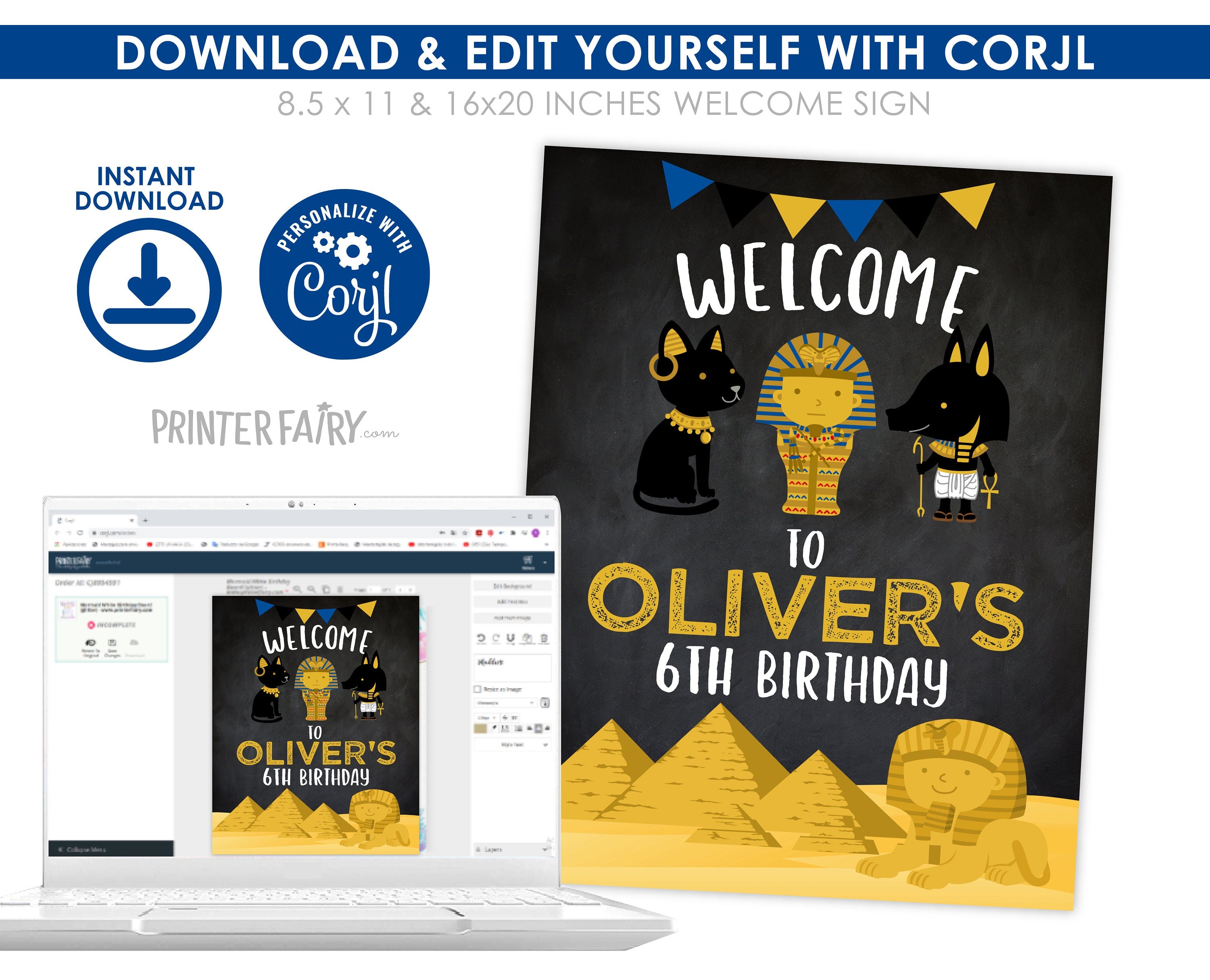 Egypt Birthday Party Welcome Sign Editable Template (Instant Download)